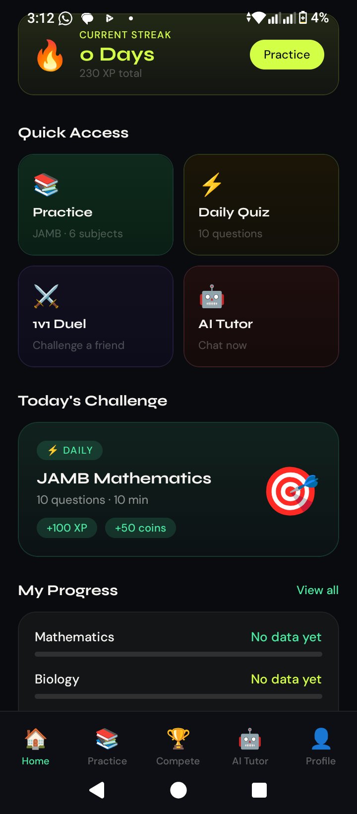 PrepGeni home screen